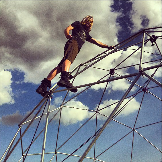 Picture of Karl Weber building a geodesic dome